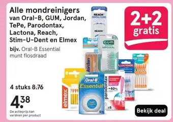 Etos Alle mondreinigers van Oral-B, GUM, Jordan, TePe, Parodontax, Lactona, Reach, Stim-U-Dent en Elmex aanbieding