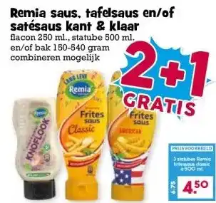 Boon`s Markt Remia saus, tafelsaus en/of satésaus kant & klaar aanbieding
