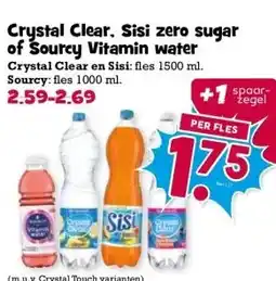 Boon`s Markt Crystal Clear, Sisi zero sugar of Sourcy Vitamin water aanbieding