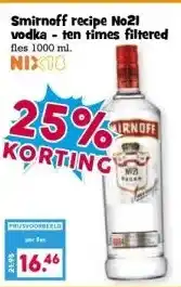 Boon`s Markt Smirnoff recipe No21 vodka - ten times filtered aanbieding