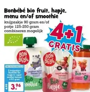 Boon`s Markt Bonbébé bio fruit, hapje. menu en/of smoothie aanbieding