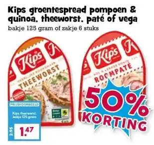Boon`s Markt Kips groentespread pompoen & quinoa. theeworst. paté of vega aanbieding