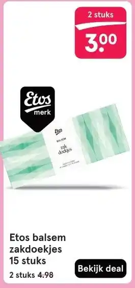 Etos Etos balsem zakdoekjes 15 stuks aanbieding