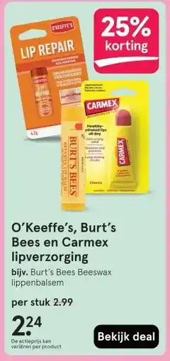 Etos O'Keeffe's, Burt's Bees en Carmex lipverzorging aanbieding