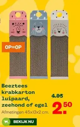 Welkoop Beeztees krabkarton luipaard, zeehond of egel aanbieding