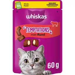 Jumbo Whiskas Temptations Kattensnacks met Rund 60 g aanbieding