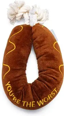 Intratuin Beeztees knuffel BBQ worst met touw 60 x 7 x 7 cm aanbieding