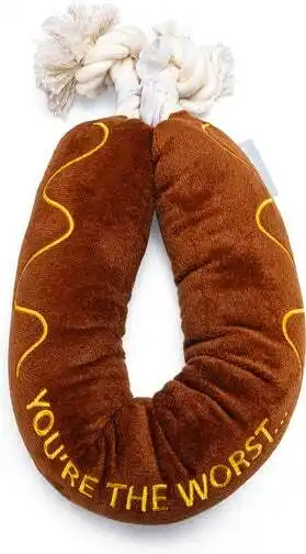 Intratuin Beeztees knuffel BBQ worst met touw 60 x 7 x 7 cm aanbieding