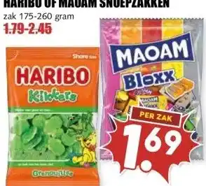 MCD Supermarkt HARIBO OF MAOAM SNOEPZAKKEN aanbieding