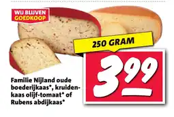 Nettorama Familie Nijland oude boederijkaas, kruiden- kaas olijf-tomaat of Rubens abdijkaas aanbieding