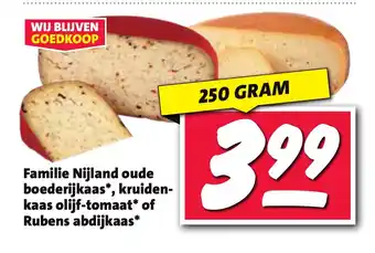 Nettorama Familie Nijland oude boederijkaas, kruiden- kaas olijf-tomaat of Rubens abdijkaas aanbieding