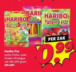 Nettorama Haribo f!zz pasta frutta, soda straw of tongue aanbieding