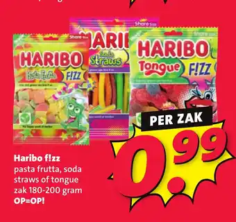 Nettorama Haribo f!zz pasta frutta, soda straw of tongue aanbieding