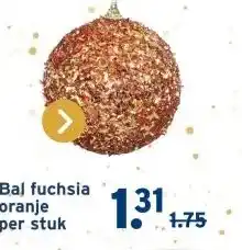 GAMMA Kerstbal mix kunststof glitter fuchsia oranje Ø 10 cm per stuk aanbieding
