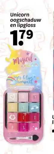 Wibra Unicorn oogschaduw en lipgloss aanbieding