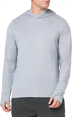 Amazon Amazon Essentials Heren Tech Stretch T-shirt met lange mouwen en capuchon, Lichtgrijs Ruimteverf, S aanbieding