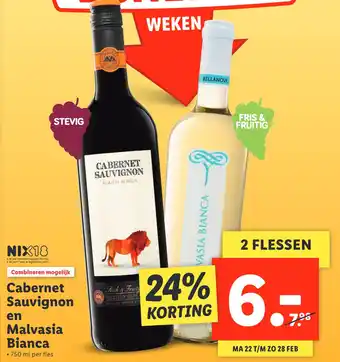 Lidl Cabernet Sauvignon en Malvasia Bianca 750ml aanbieding