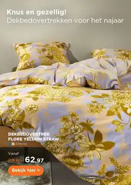 TotaalBED Dekbedovertrek Flore Yellow Straw 140 x 200/220 cm aanbieding
