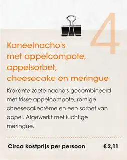 HANOS Kaneelnacho's met appelcompote, appelsorbet, cheesecake en meringue aanbieding