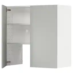 IKEA Een moderne, lichtgrijze metod keukenkast met wit interieur en meerdere legplanken aanbieding