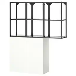 IKEA Een enhet opbergmeubel in wit met een donker metalen frame, met open planken en een gesloten kast aanbieding