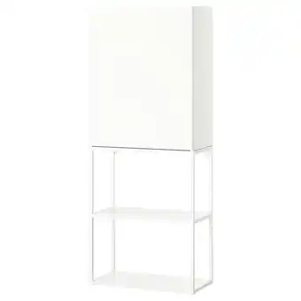 IKEA Een wit enhet opbergmeubel met een wandkast en open planken voor keuken, bad of wasgoed aanbieding