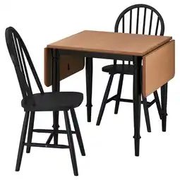 IKEA Zwarte meubelset - uitklapbare tafel & 2 stoelen, houten bladen, metalen poten, compact aanbieding