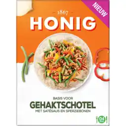 Jumbo Honig Basis voor Gehaktschotel met Satésaus en Sperziebonen 57 g aanbieding