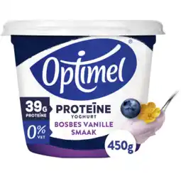 Jumbo Optimel Proteïne Yoghurt Bosbes Vanillesmaak 0% Vet 450g aanbieding