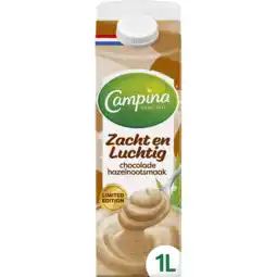 Jumbo Campina Zacht en Luchtig Chocolade Hazelnootsmaak Limited Edition 1 L aanbieding