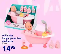 Action Dolly Star babypop met bad en douche aanbieding