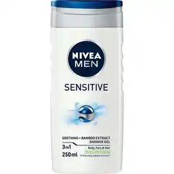 Jumbo Nivea Men Sensitive 3 In 1 Shower Gel 250 ML aanbieding