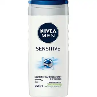 Jumbo Nivea Men Sensitive 3 In 1 Shower Gel 250 ML aanbieding
