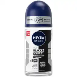 Jumbo NIVEA MEN Black & White Invisible Original Anti-Transpirant Deo Roller - 50ml aanbieding