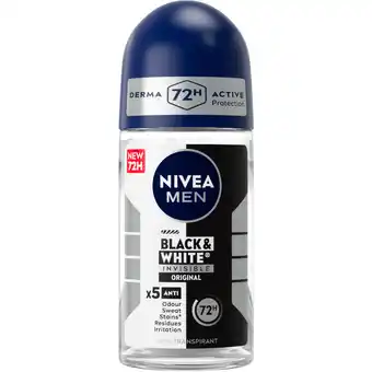 Jumbo NIVEA MEN Black & White Invisible Original Anti-Transpirant Deo Roller - 50ml aanbieding