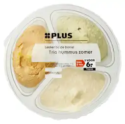 PLUS PLUS Hummus trio (pesto, citroen, wortel) aanbieding