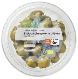 PLUS Biologisch PLUS Olijven knoflook biologisch aanbieding