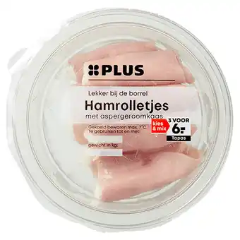 PLUS PLUS Hamrolletjes met aspergeroomkaas aanbieding