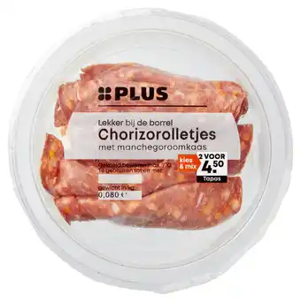 PLUS PLUS Chorizo manchego roomkaas rolletjes aanbieding