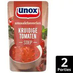 PLUS Unox Soep in zak kruidige tomatensoep aanbieding