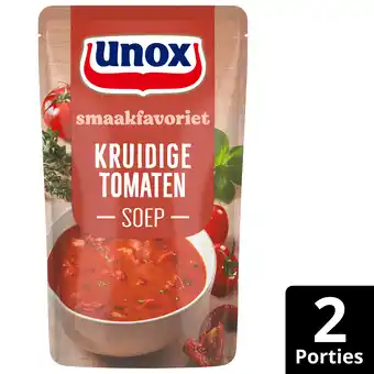 PLUS Unox Soep in zak kruidige tomatensoep aanbieding