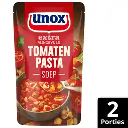 PLUS Unox Soep in zak rijkgevuld tomaten pasta aanbieding