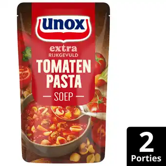 PLUS Unox Soep in zak rijkgevuld tomaten pasta aanbieding