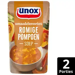 PLUS Unox Soep in zak romige pompoen aanbieding