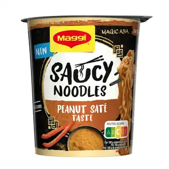 PLUS Maggi Saucy Noodles Pinda Saté aanbieding