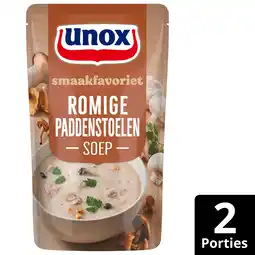 PLUS Unox Soep in zak Rom. paddenstoelensoep aanbieding
