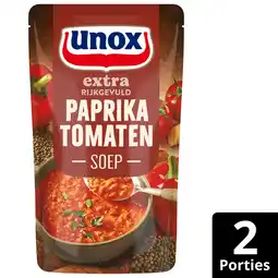 PLUS Unox Soep in zak rijkgevuld paprika tomaat aanbieding