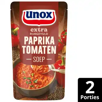 PLUS Unox Soep in zak rijkgevuld paprika tomaat aanbieding