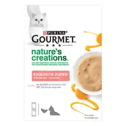 PLUS Gourmet Puree kattensnacks met zalm & pompoen aanbieding
