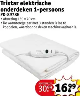 Kruidvat Tristar elektrische onderdeken 1-persoons PD-8978E aanbieding